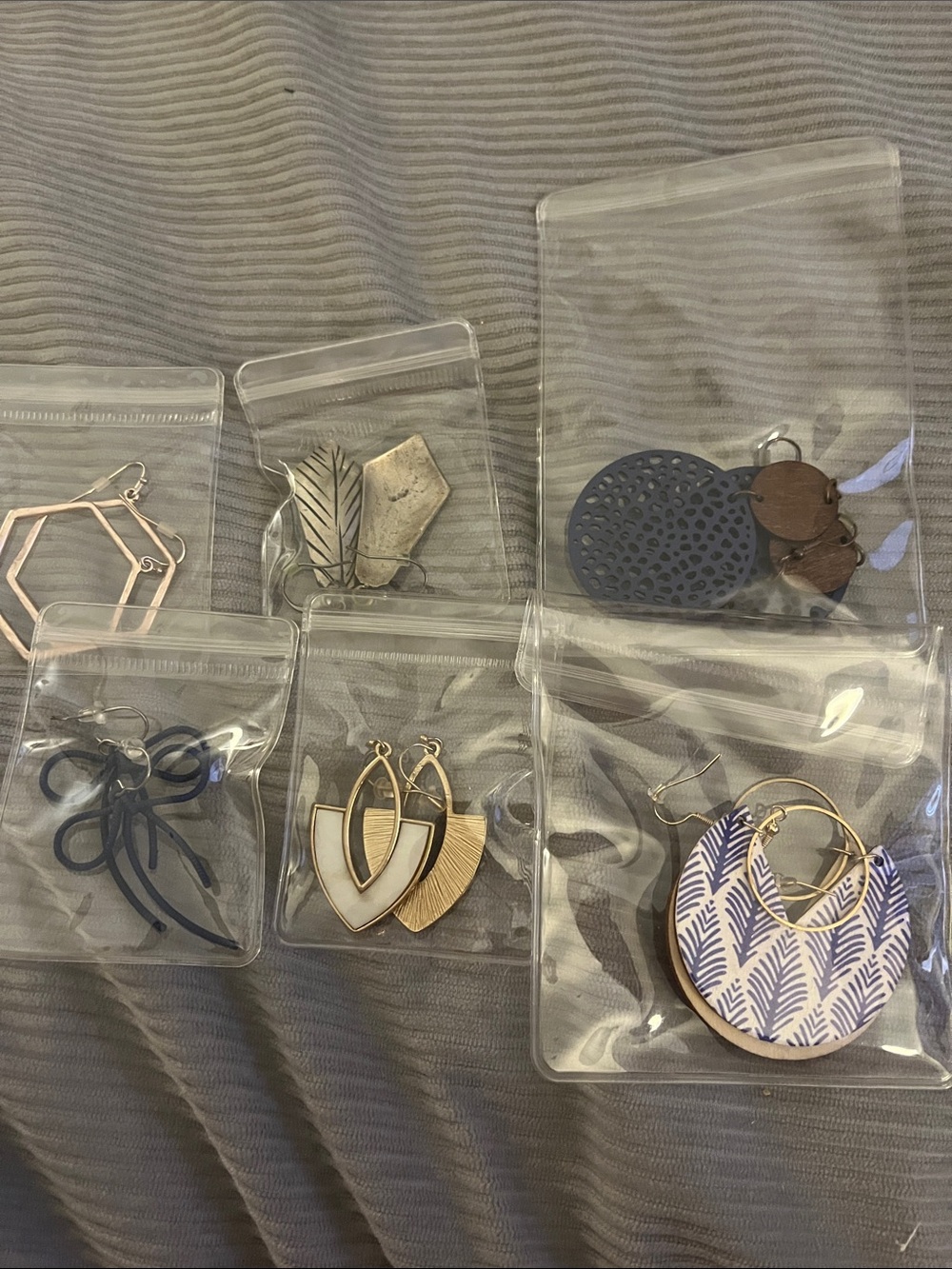 Women's Blue and White Patterned Hoop Earrings - Unbranded. Lot of 6 total.